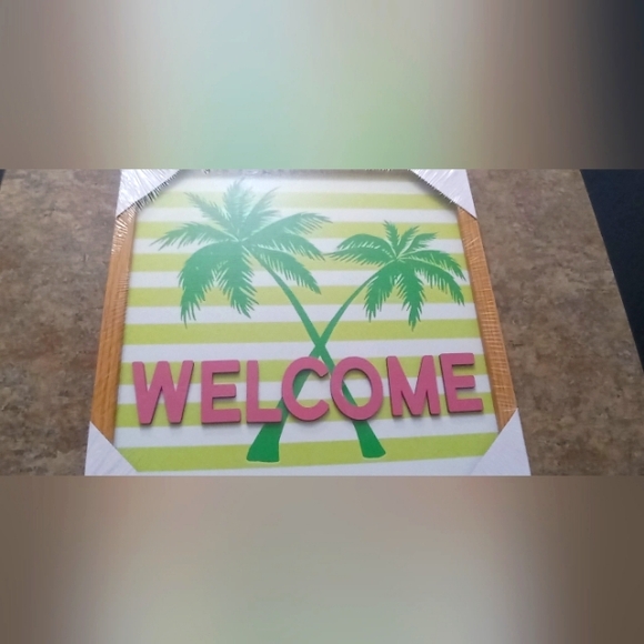 Other - Welcome Palm Wall Art Sign in Green and Pink - Home Accents 12×12